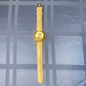 Isaac Mizrahi Live! Slim Leather Band Watch, Tan, Goldtone